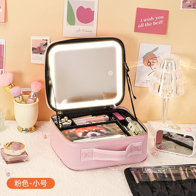 New Style Cosmetic Bag with Light and Mirror Led Light Rechargeable Portable Travel Makeup Cosmetics Cosmetics Bag Ins Style