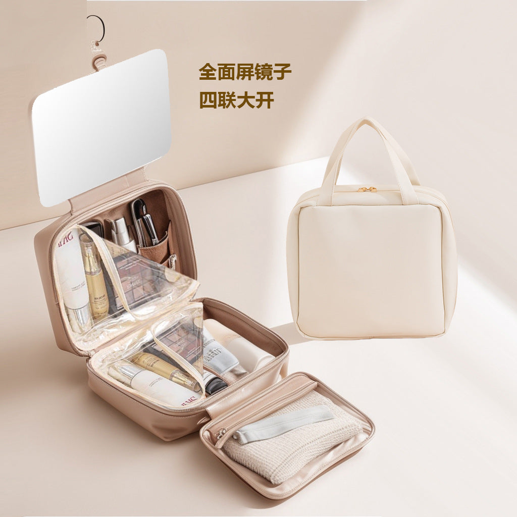 LED with Mirror Cosmetic Bag Light Luxury High-end Toiletry Bag 2024 New Portable Large Capacity Brush Transparent Ins