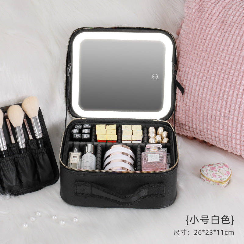 Cosmetic Bag with mirror with light large capacity makeup cosmetic storage bag portable travel removable partition bag