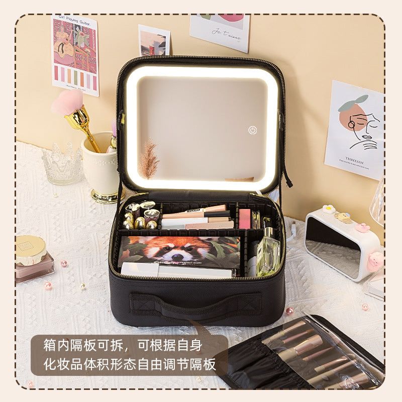 New Style Cosmetic Bag with Light and Mirror Led Light Rechargeable Portable Travel Makeup Cosmetics Cosmetics Bag Ins Style
