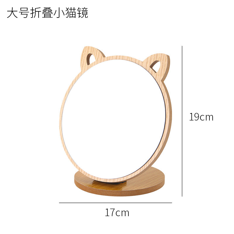 Simple Large Wooden Folding Desktop Makeup Mirror Beauty Dressing Dormitory Desktop Erection Portable Female Student Small
