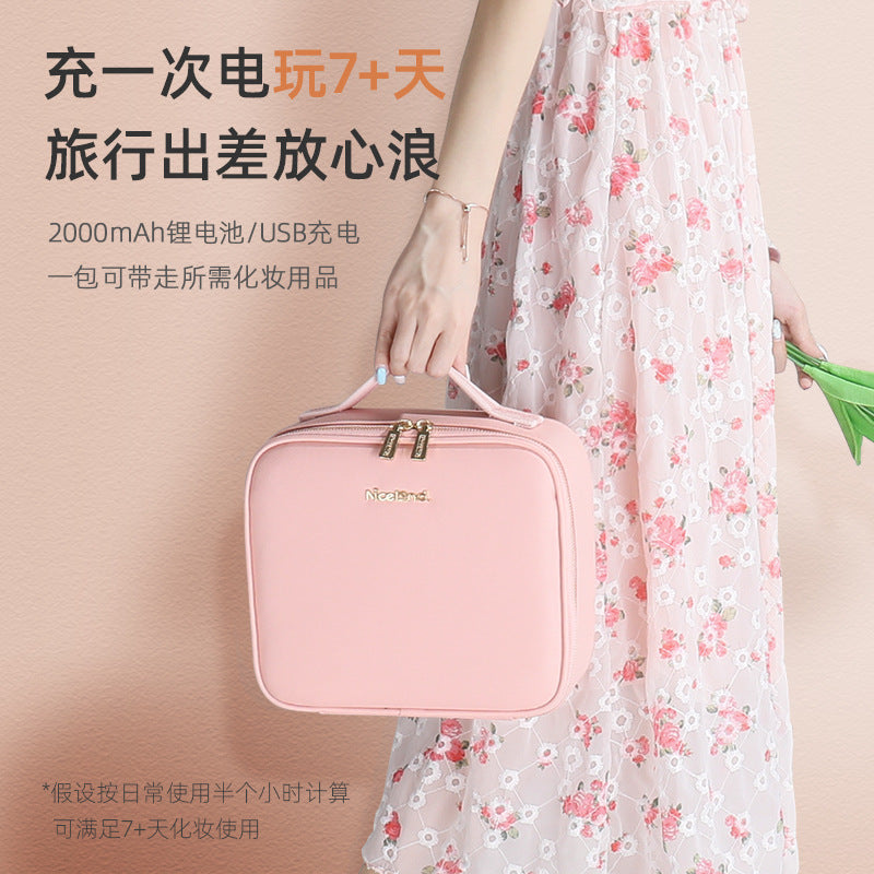 Cosmetic Bag with mirror with light large capacity makeup cosmetic storage bag portable travel removable partition bag