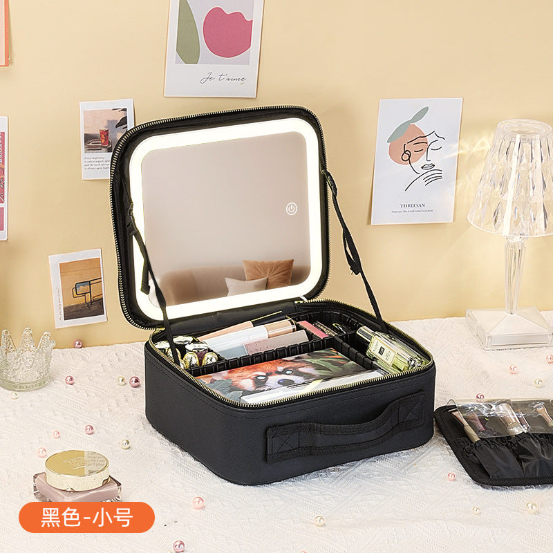 New Style Cosmetic Bag with Light and Mirror Led Light Rechargeable Portable Travel Makeup Cosmetics Cosmetics Bag Ins Style