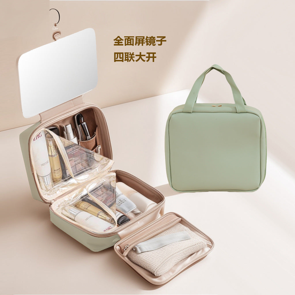 LED with Mirror Cosmetic Bag Light Luxury High-end Toiletry Bag 2024 New Portable Large Capacity Brush Transparent Ins