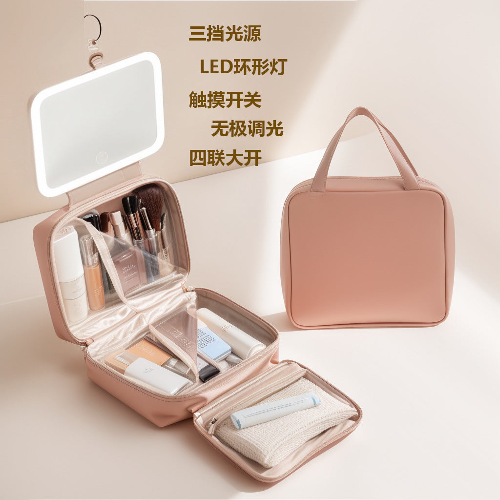 LED with Mirror Cosmetic Bag Light Luxury High-end Toiletry Bag 2024 New Portable Large Capacity Brush Transparent Ins