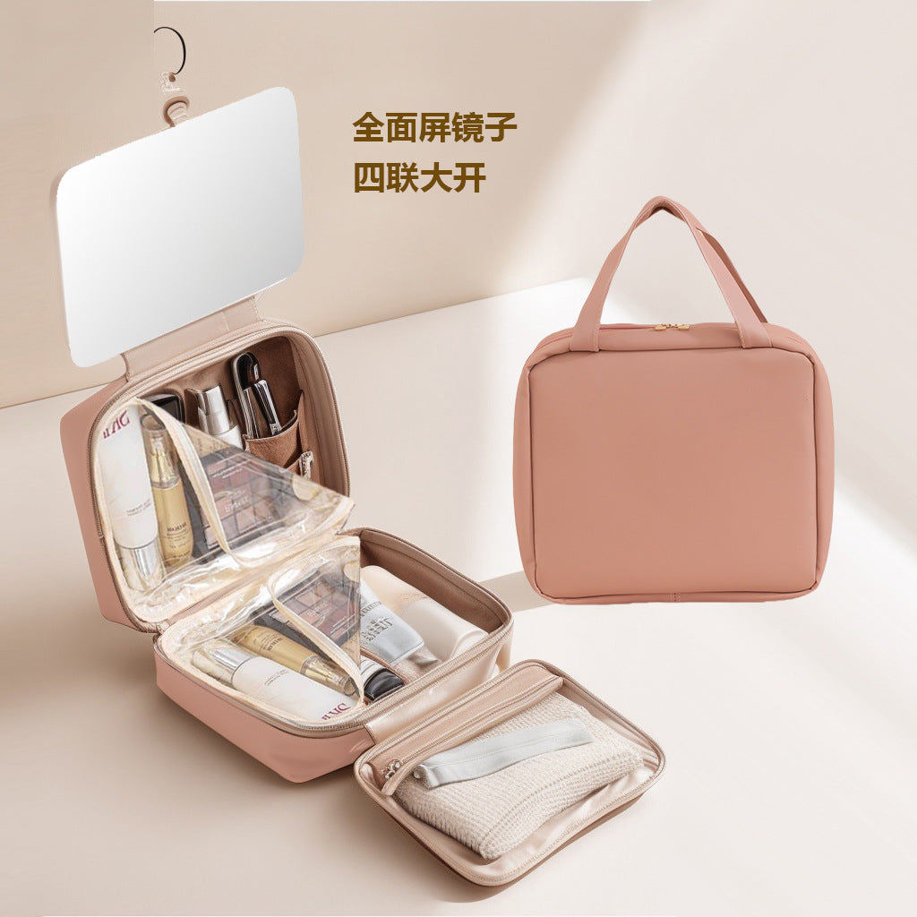 LED with Mirror Cosmetic Bag Light Luxury High-end Toiletry Bag 2024 New Portable Large Capacity Brush Transparent Ins