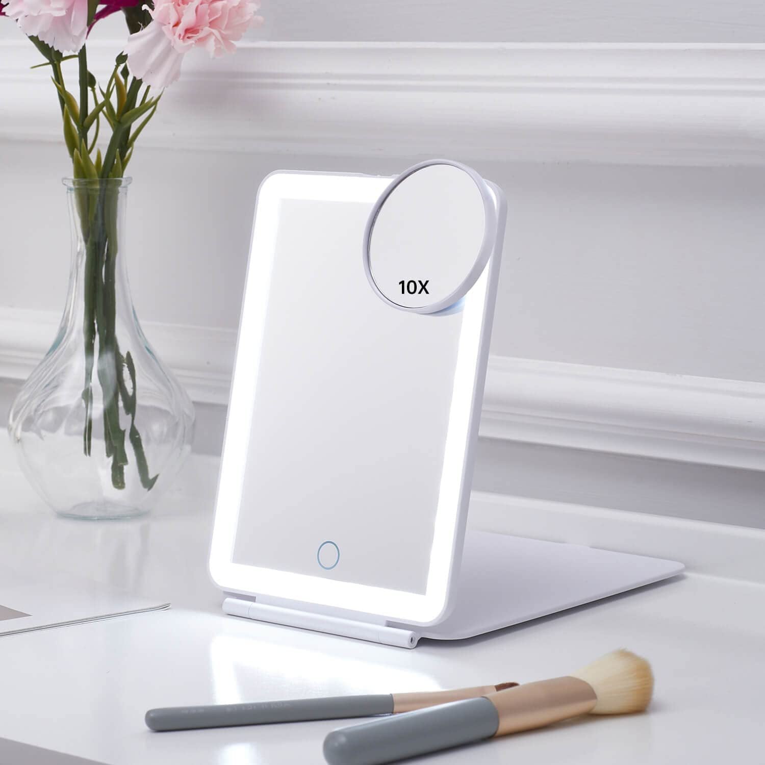 Led Makeup Mirror with Three-Color Light, Touch-Sensitive Dimmable Makeup Mirror, Flip-Top Beauty Mirror, Vanity Mirror