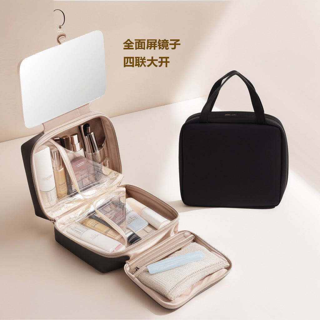 LED with Mirror Cosmetic Bag Light Luxury High-end Toiletry Bag 2024 New Portable Large Capacity Brush Transparent Ins