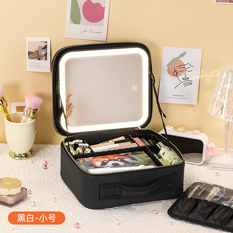 New Style Cosmetic Bag with Light and Mirror Led Light Rechargeable Portable Travel Makeup Cosmetics Cosmetics Bag Ins Style