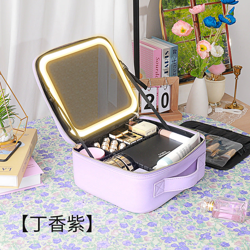 New Style Cosmetic Bag with Light and Mirror Led Light Rechargeable Portable Travel Makeup Cosmetics Cosmetics Bag Ins Style