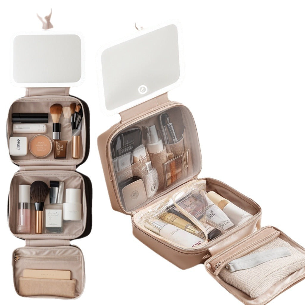 LED with Mirror Cosmetic Bag Light Luxury High-end Toiletry Bag 2024 New Portable Large Capacity Brush Transparent Ins