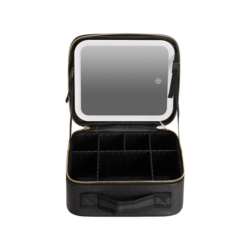 New Style Cosmetic Bag with Light and Mirror Led Light Rechargeable Portable Travel Makeup Cosmetics Cosmetics Bag Ins Style