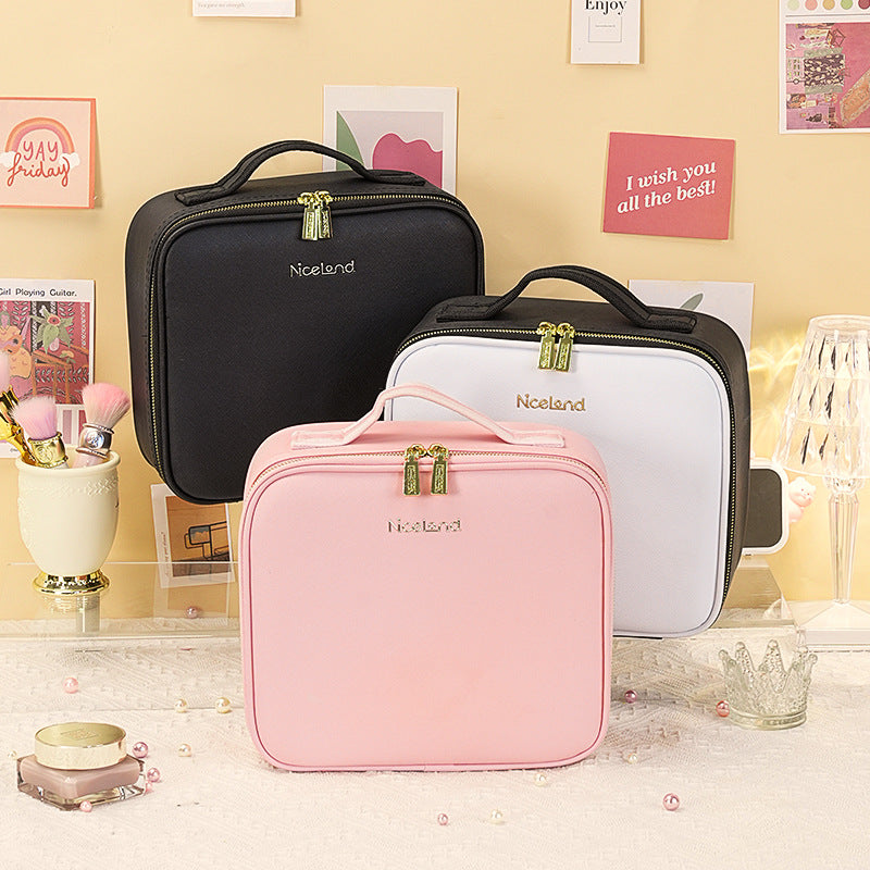 New Style Cosmetic Bag with Light and Mirror Led Light Rechargeable Portable Travel Makeup Cosmetics Cosmetics Bag Ins Style