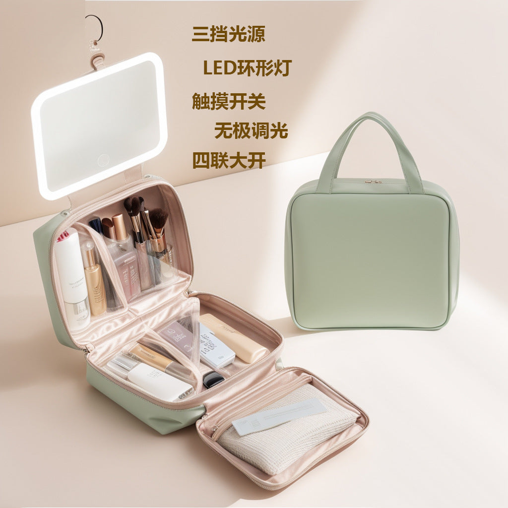 LED with Mirror Cosmetic Bag Light Luxury High-end Toiletry Bag 2024 New Portable Large Capacity Brush Transparent Ins