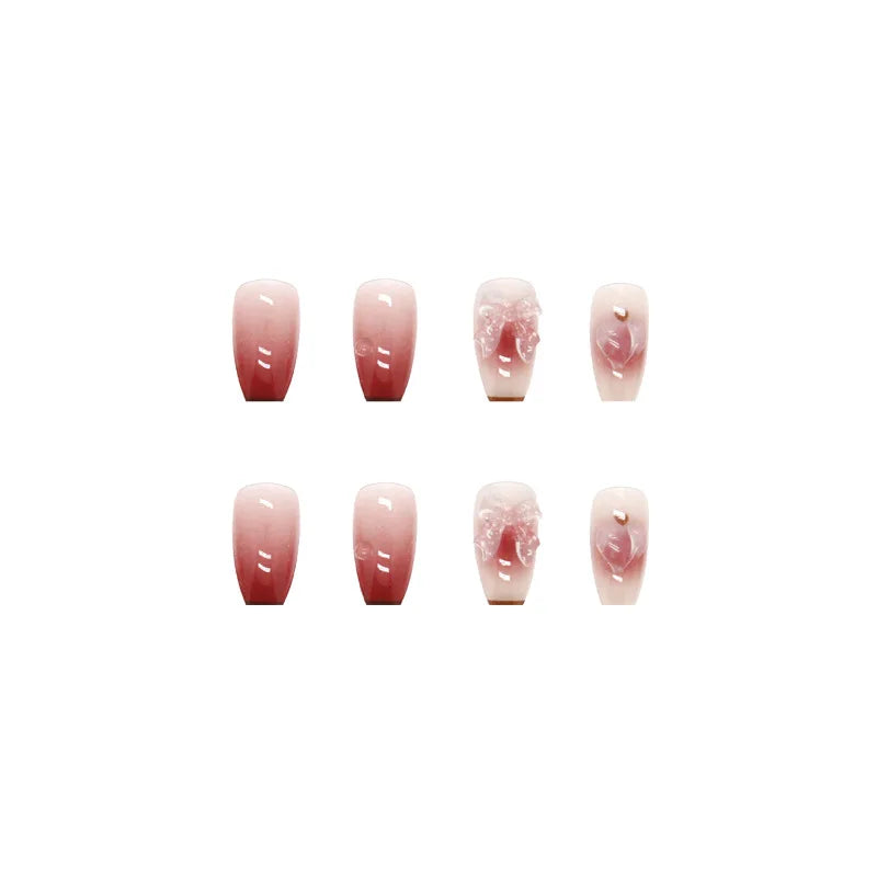 24 pieces of short trapezoid press-on nails, paired with 1 piece of jelly glue and 1 nail file