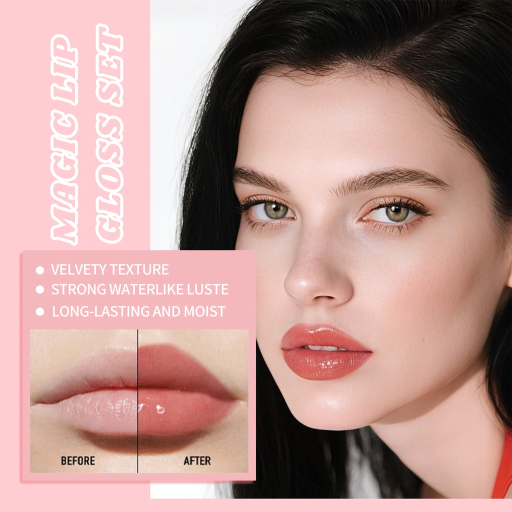 6 pcs Fine Sparkling Lip gloss set - Easy to color, non-stick，non-fading, moisturizing & shiny lip gloss set, a gift for ladies