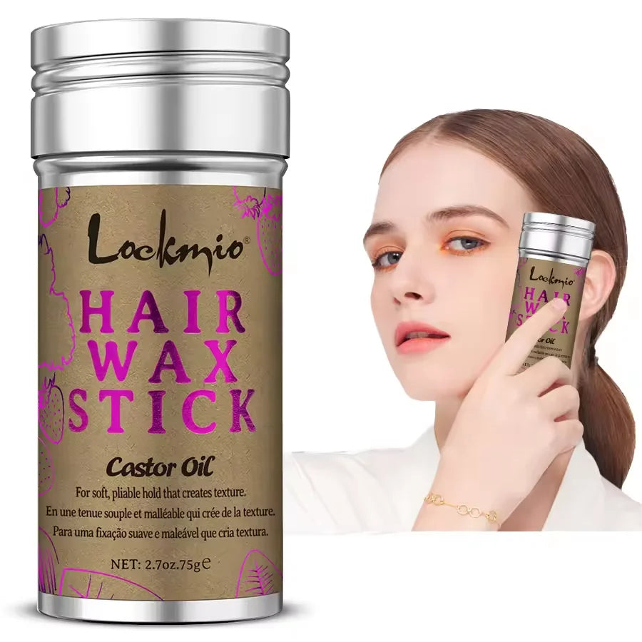 LOCKMIO 75g Hair Wax Stick With Castor Oil Tames Frizz Smooth Flyaways Strong Hold Edge Styling Finishing Broken Hair Pomade Wax
