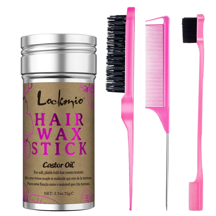 LOCKMIO 75g Hair Wax Stick With Castor Oil Tames Frizz Smooth Flyaways Strong Hold Edge Styling Finishing Broken Hair Pomade Wax