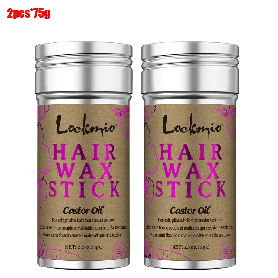 LOCKMIO 75g Hair Wax Stick With Castor Oil Tames Frizz Smooth Flyaways Strong Hold Edge Styling Finishing Broken Hair Pomade Wax