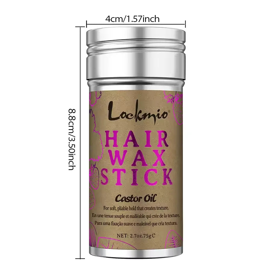 LOCKMIO 75g Hair Wax Stick With Castor Oil Tames Frizz Smooth Flyaways Strong Hold Edge Styling Finishing Broken Hair Pomade Wax