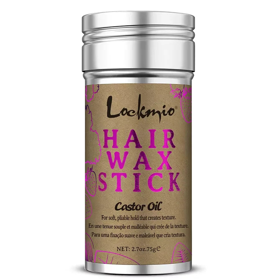 LOCKMIO 75g Hair Wax Stick With Castor Oil Tames Frizz Smooth Flyaways Strong Hold Edge Styling Finishing Broken Hair Pomade Wax