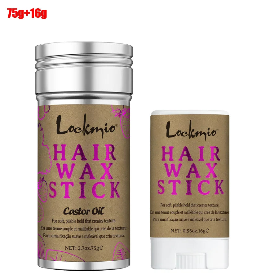 LOCKMIO 75g Hair Wax Stick With Castor Oil Tames Frizz Smooth Flyaways Strong Hold Edge Styling Finishing Broken Hair Pomade Wax