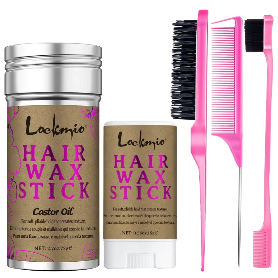 LOCKMIO 75g Hair Wax Stick With Castor Oil Tames Frizz Smooth Flyaways Strong Hold Edge Styling Finishing Broken Hair Pomade Wax